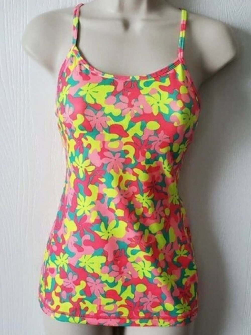 Ivivva Neon Floral Cami Tank Top - Pink, Yellow & Green Girls 14